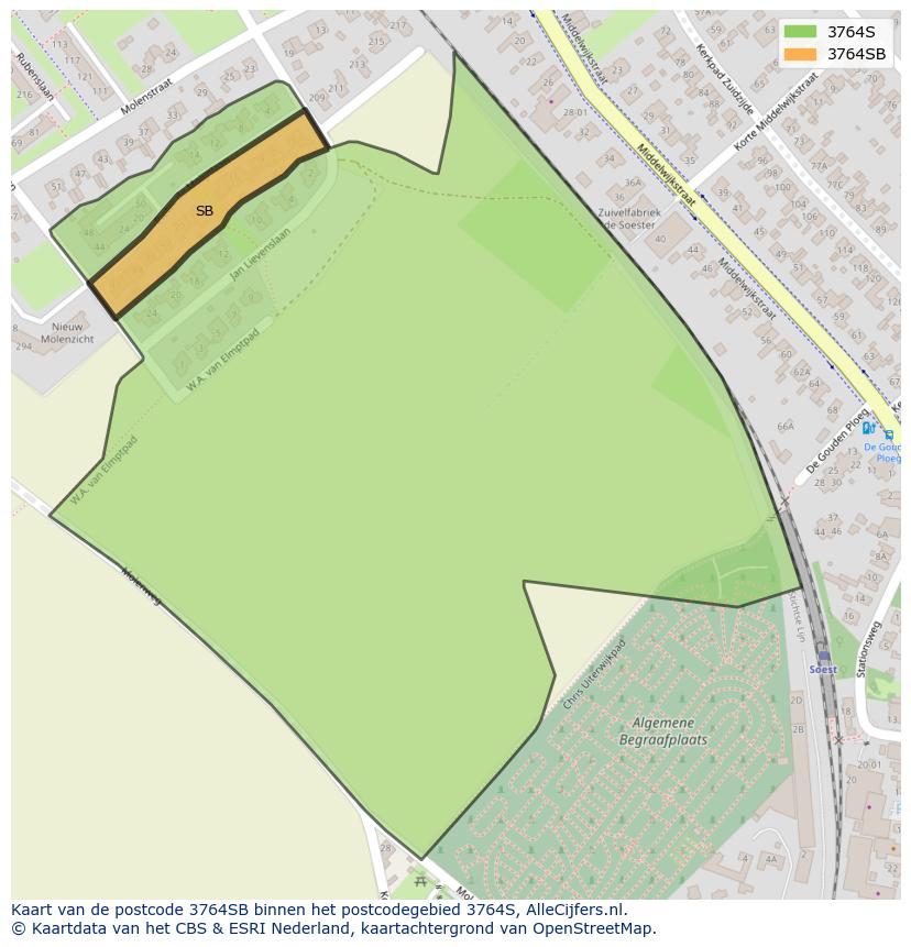 Afbeelding van het postcodegebied 3764 SB op de kaart.