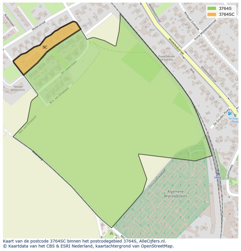 Afbeelding van het postcodegebied 3764 SC op de kaart.