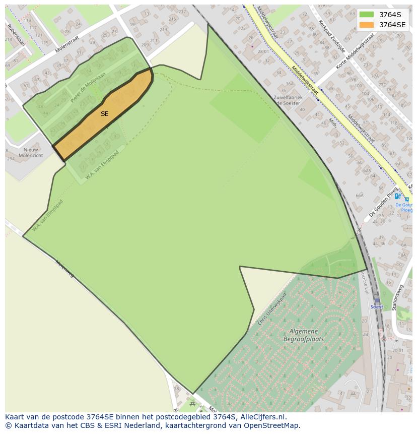 Afbeelding van het postcodegebied 3764 SE op de kaart.