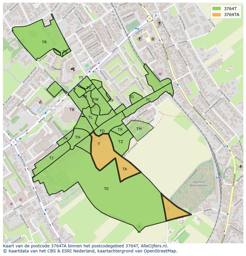 Afbeelding van het postcodegebied 3764 TA op de kaart.