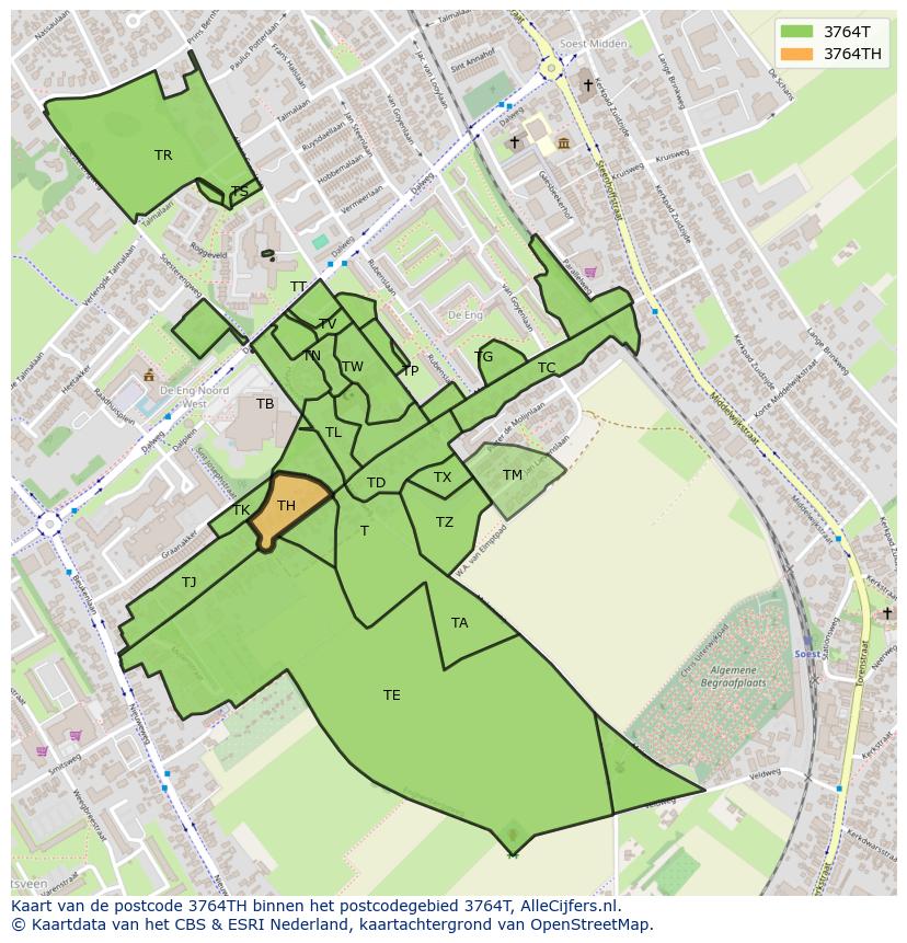 Afbeelding van het postcodegebied 3764 TH op de kaart.