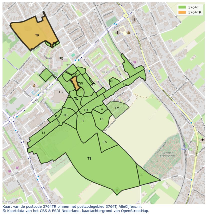 Afbeelding van het postcodegebied 3764 TR op de kaart.