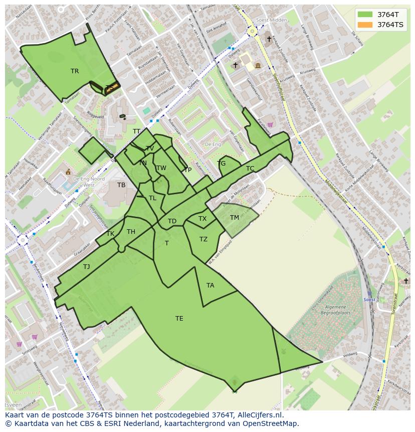 Afbeelding van het postcodegebied 3764 TS op de kaart.
