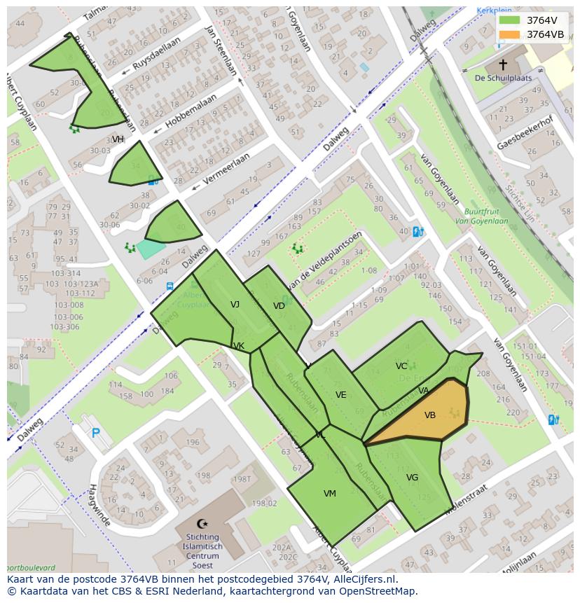 Afbeelding van het postcodegebied 3764 VB op de kaart.