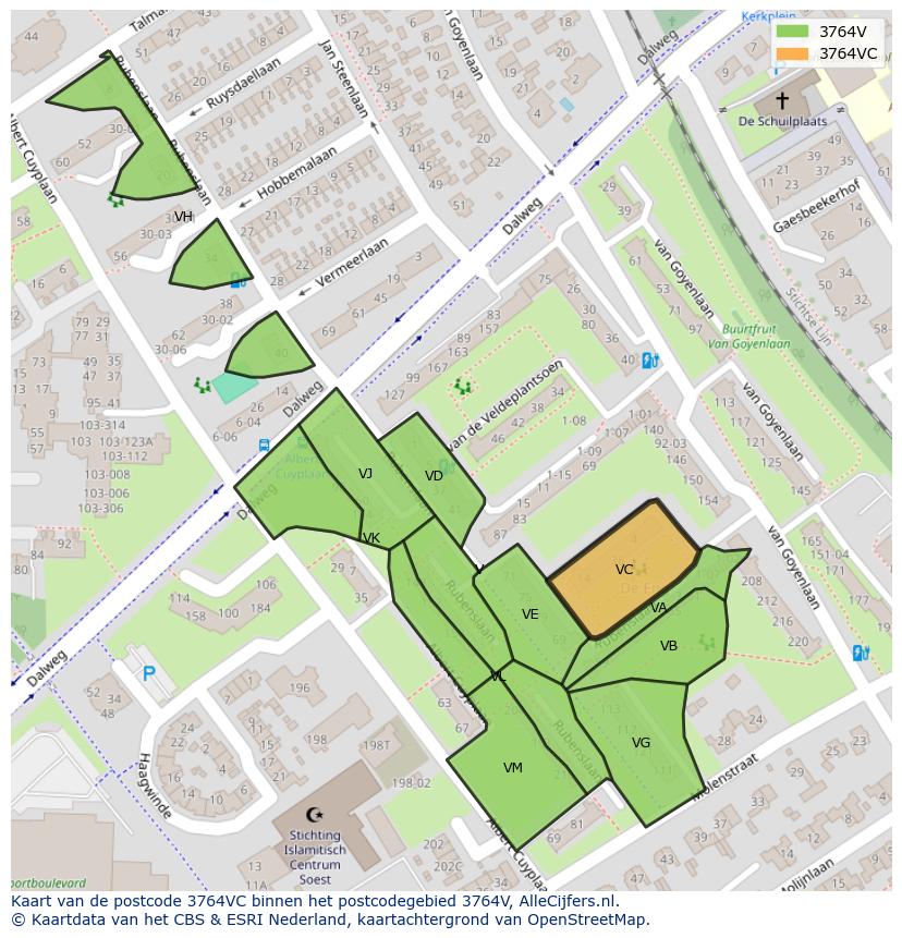 Afbeelding van het postcodegebied 3764 VC op de kaart.