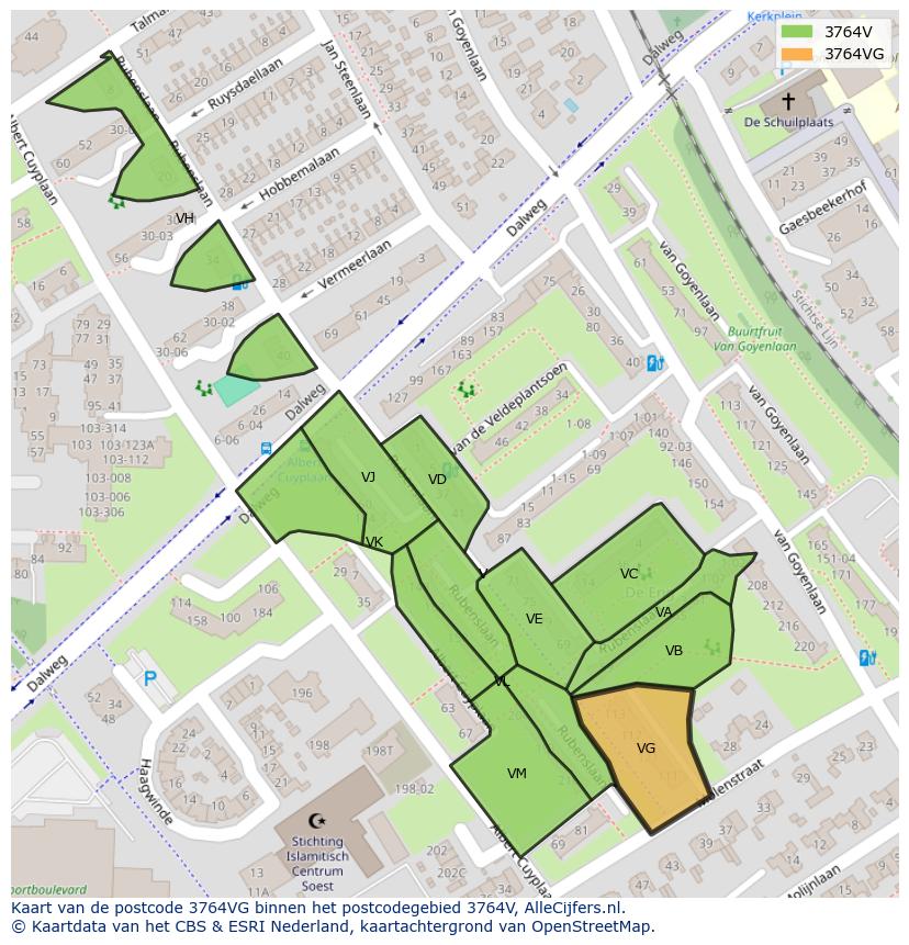 Afbeelding van het postcodegebied 3764 VG op de kaart.