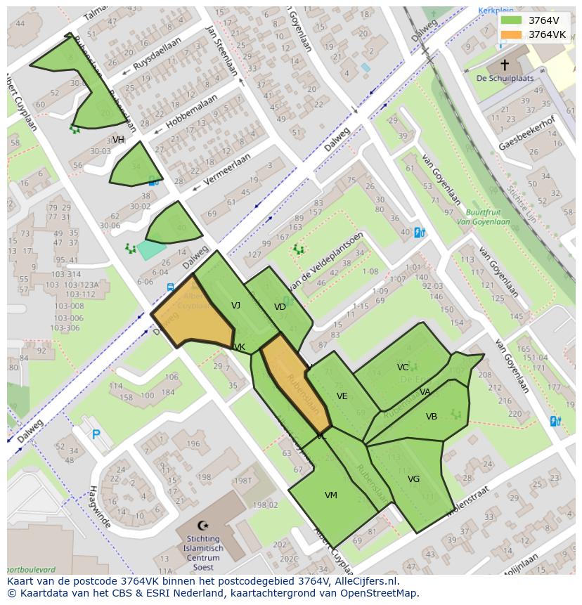 Afbeelding van het postcodegebied 3764 VK op de kaart.