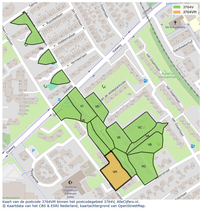 Afbeelding van het postcodegebied 3764 VM op de kaart.