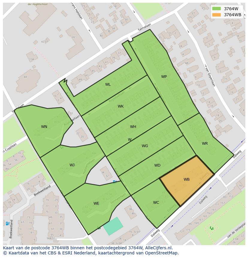 Afbeelding van het postcodegebied 3764 WB op de kaart.