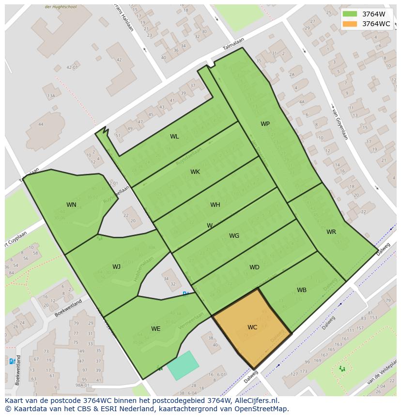 Afbeelding van het postcodegebied 3764 WC op de kaart.