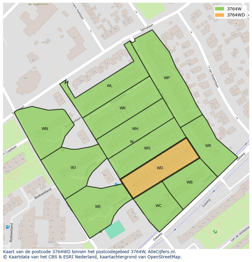 Afbeelding van het postcodegebied 3764 WD op de kaart.