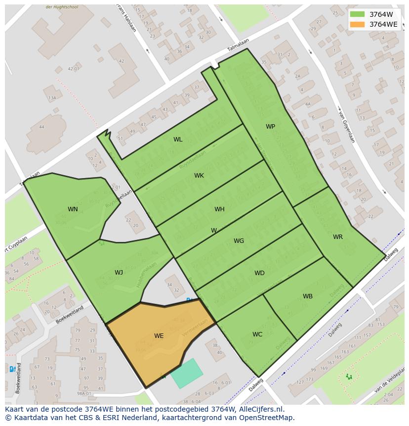 Afbeelding van het postcodegebied 3764 WE op de kaart.