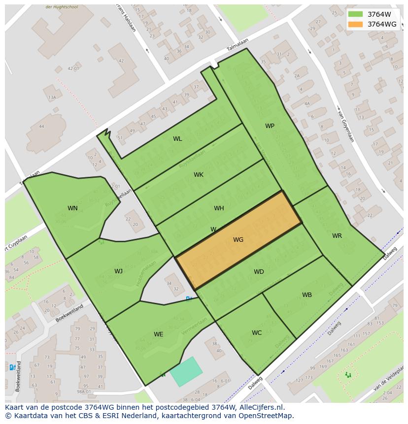 Afbeelding van het postcodegebied 3764 WG op de kaart.
