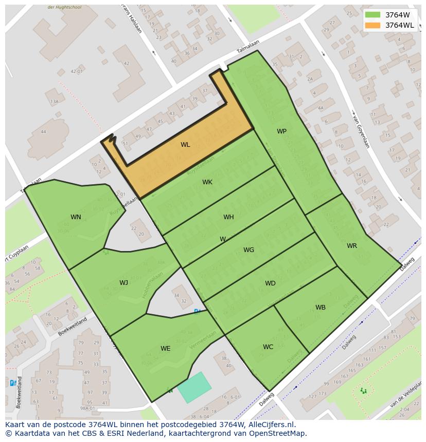 Afbeelding van het postcodegebied 3764 WL op de kaart.