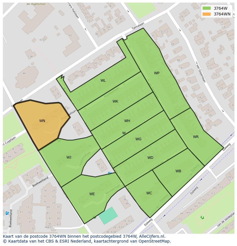Afbeelding van het postcodegebied 3764 WN op de kaart.