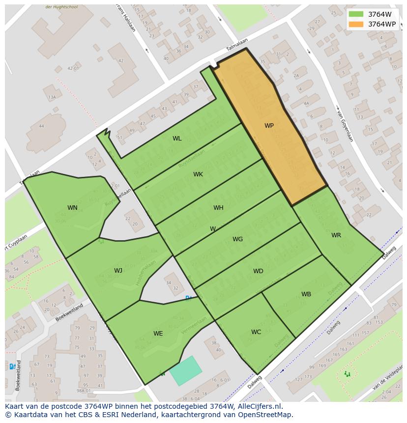 Afbeelding van het postcodegebied 3764 WP op de kaart.
