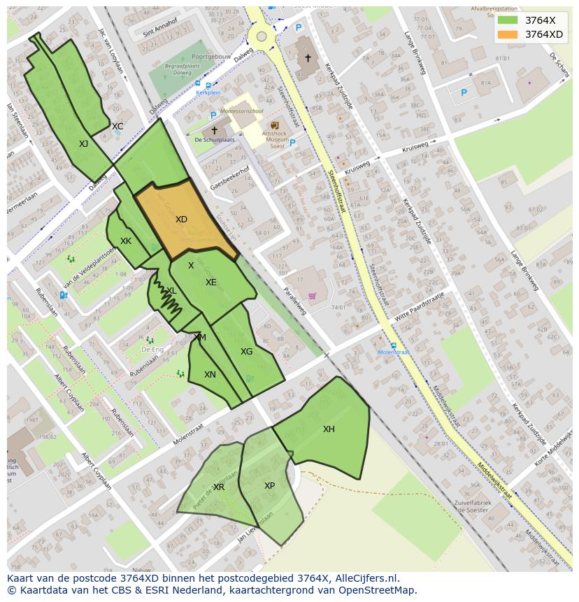 Afbeelding van het postcodegebied 3764 XD op de kaart.