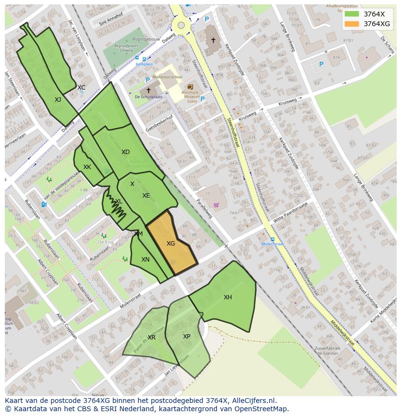Afbeelding van het postcodegebied 3764 XG op de kaart.