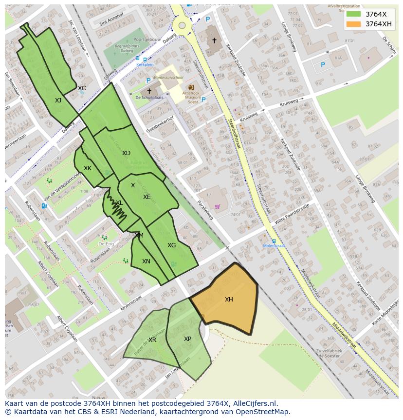 Afbeelding van het postcodegebied 3764 XH op de kaart.