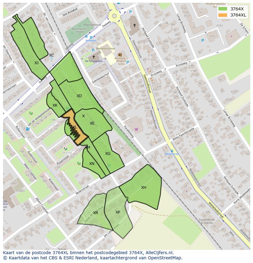 Afbeelding van het postcodegebied 3764 XL op de kaart.