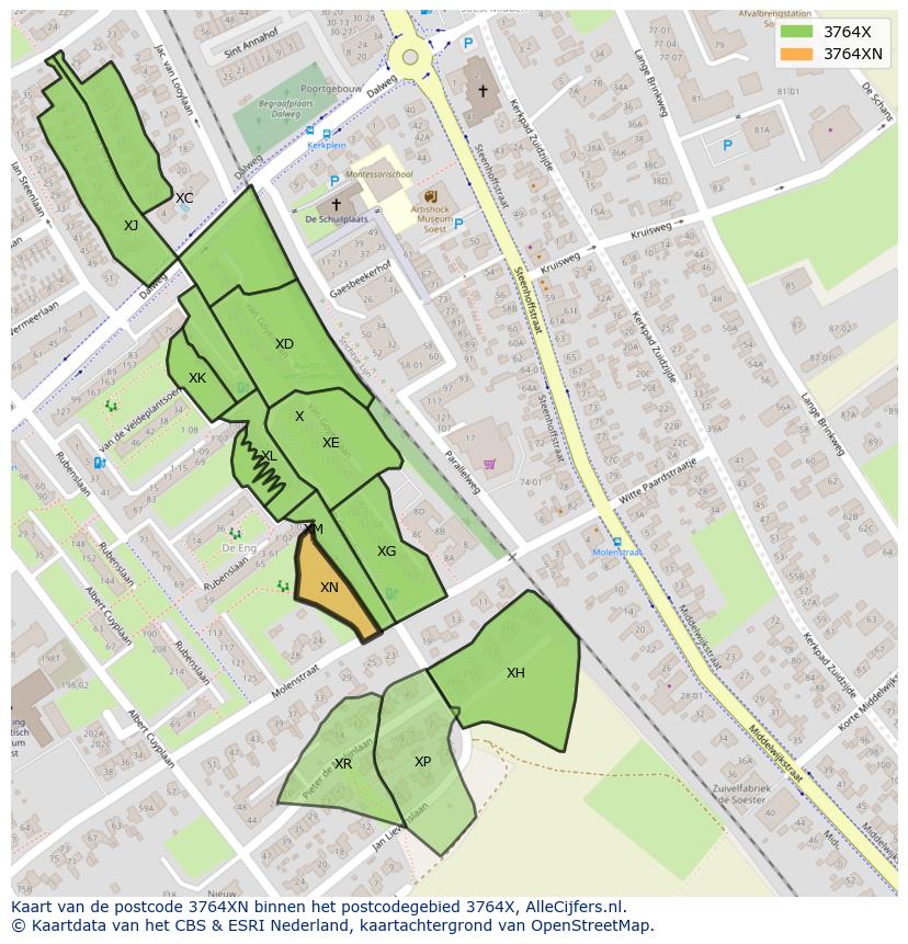 Afbeelding van het postcodegebied 3764 XN op de kaart.