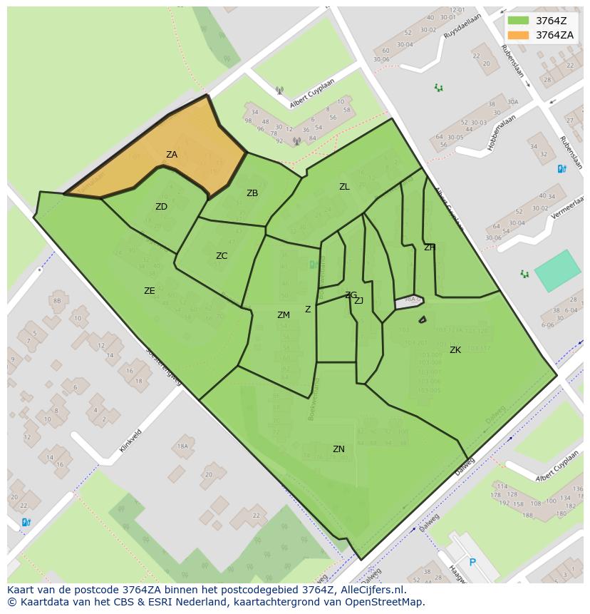Afbeelding van het postcodegebied 3764 ZA op de kaart.