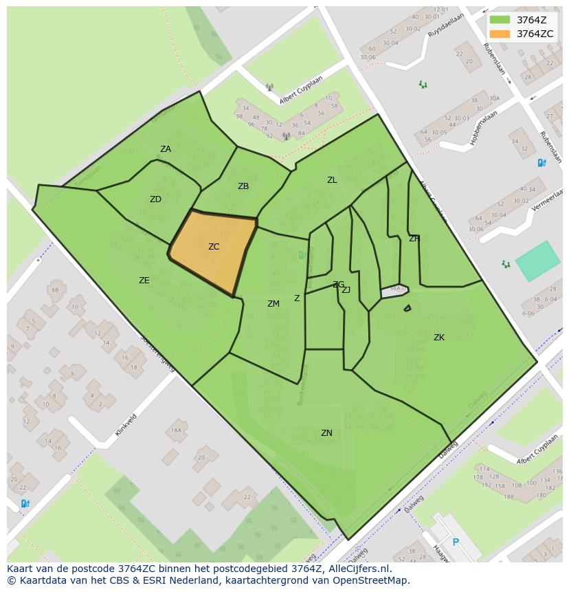 Afbeelding van het postcodegebied 3764 ZC op de kaart.