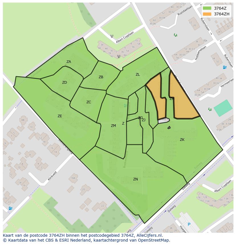 Afbeelding van het postcodegebied 3764 ZH op de kaart.