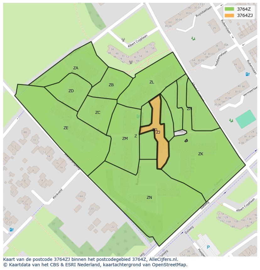 Afbeelding van het postcodegebied 3764 ZJ op de kaart.
