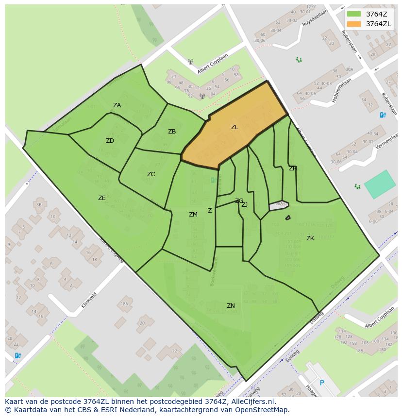 Afbeelding van het postcodegebied 3764 ZL op de kaart.