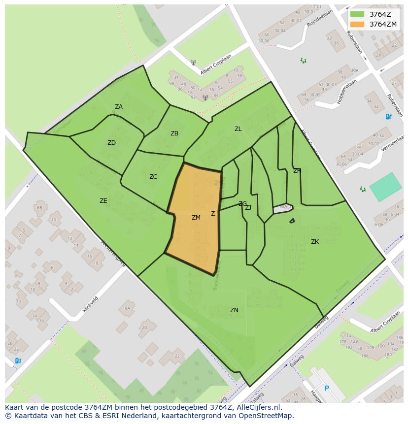Afbeelding van het postcodegebied 3764 ZM op de kaart.