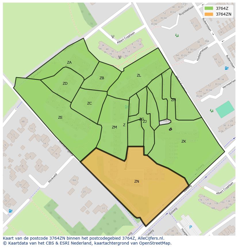 Afbeelding van het postcodegebied 3764 ZN op de kaart.