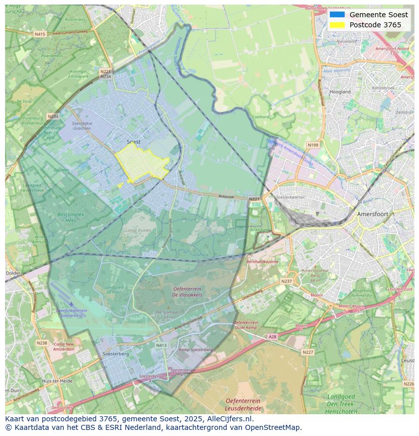 Afbeelding van het postcodegebied 3765 op de kaart.