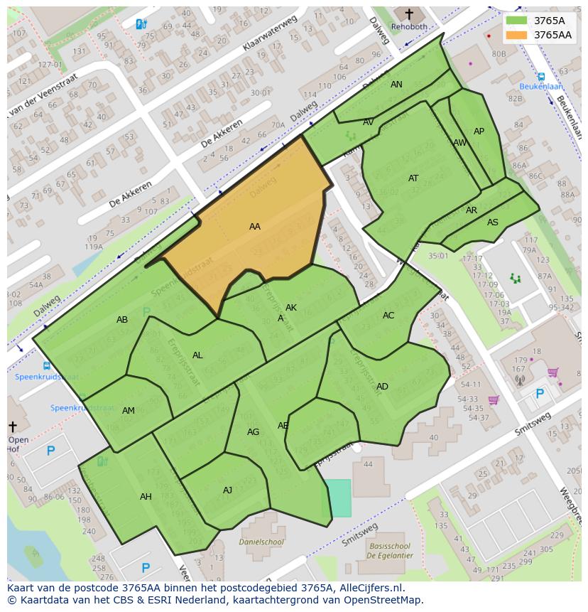 Afbeelding van het postcodegebied 3765 AA op de kaart.