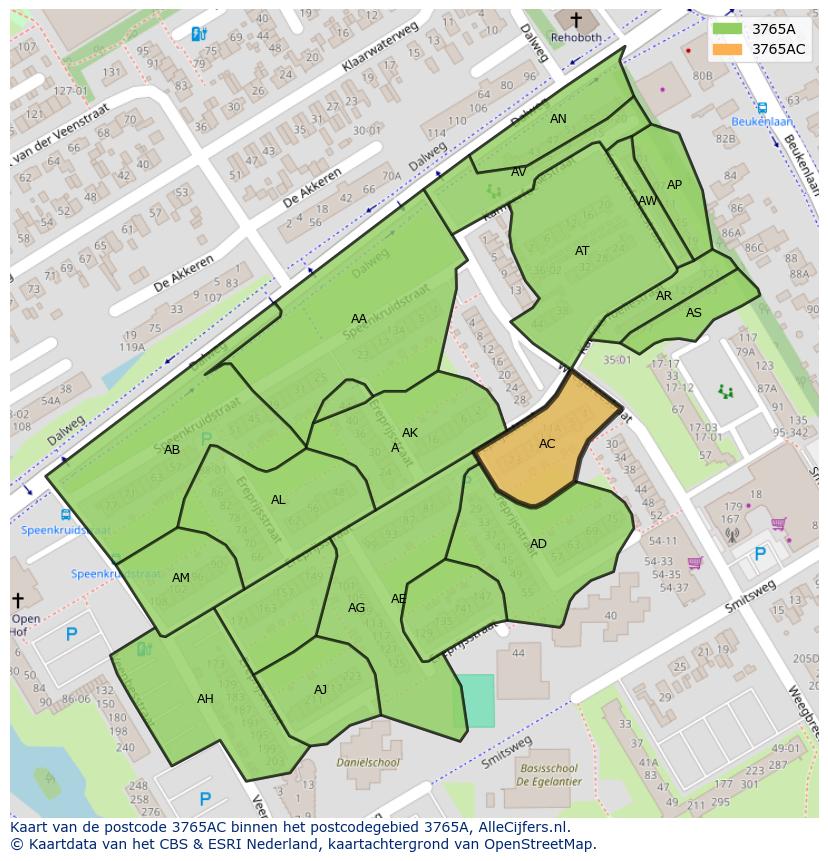 Afbeelding van het postcodegebied 3765 AC op de kaart.