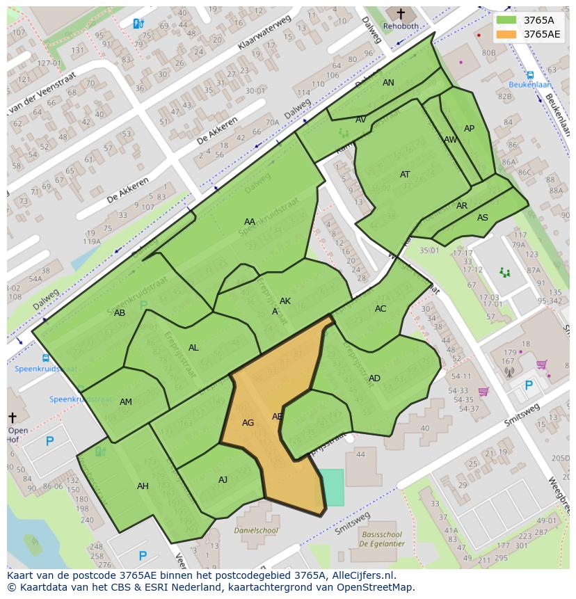 Afbeelding van het postcodegebied 3765 AE op de kaart.