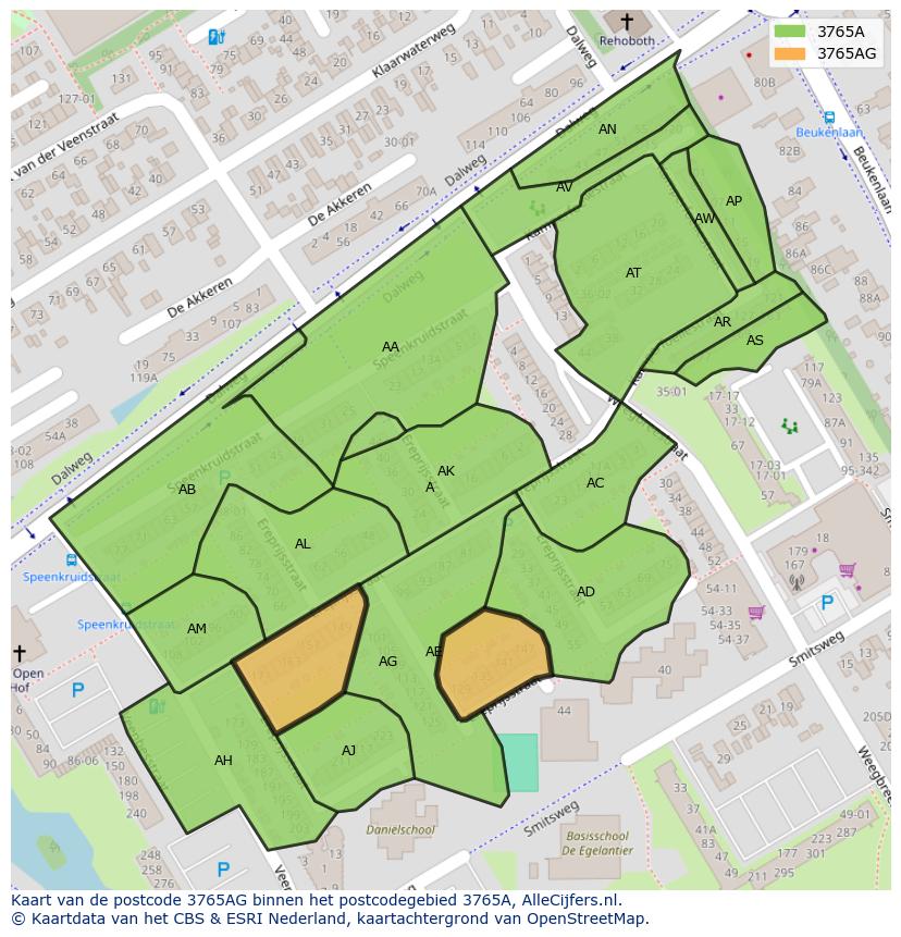 Afbeelding van het postcodegebied 3765 AG op de kaart.