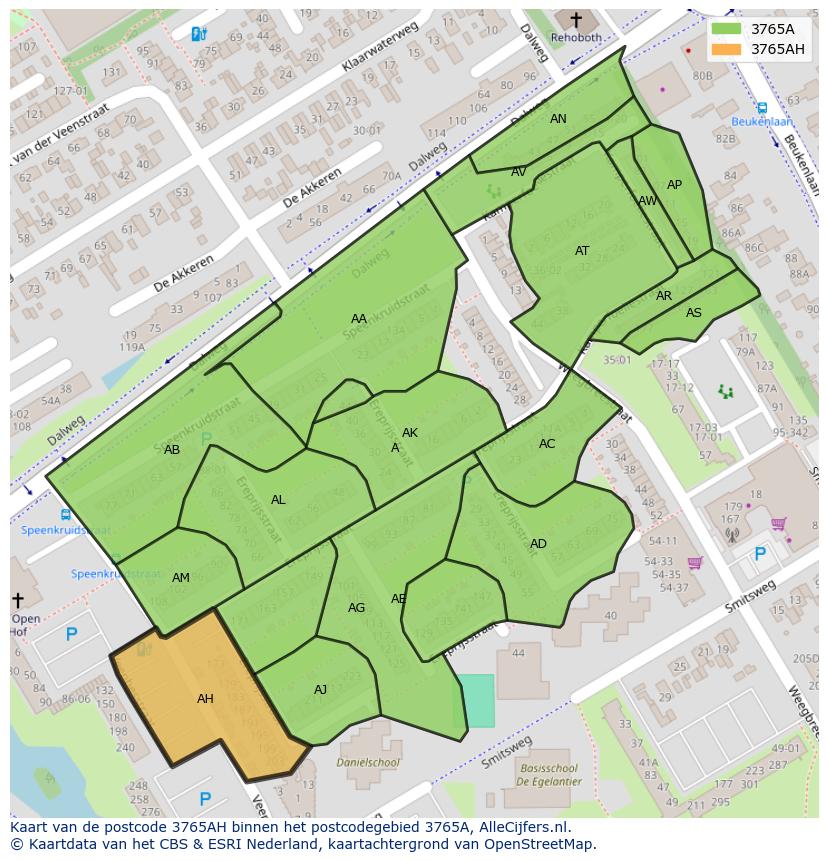 Afbeelding van het postcodegebied 3765 AH op de kaart.