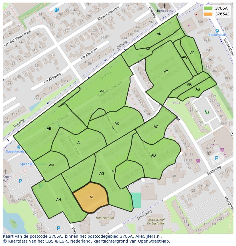 Afbeelding van het postcodegebied 3765 AJ op de kaart.