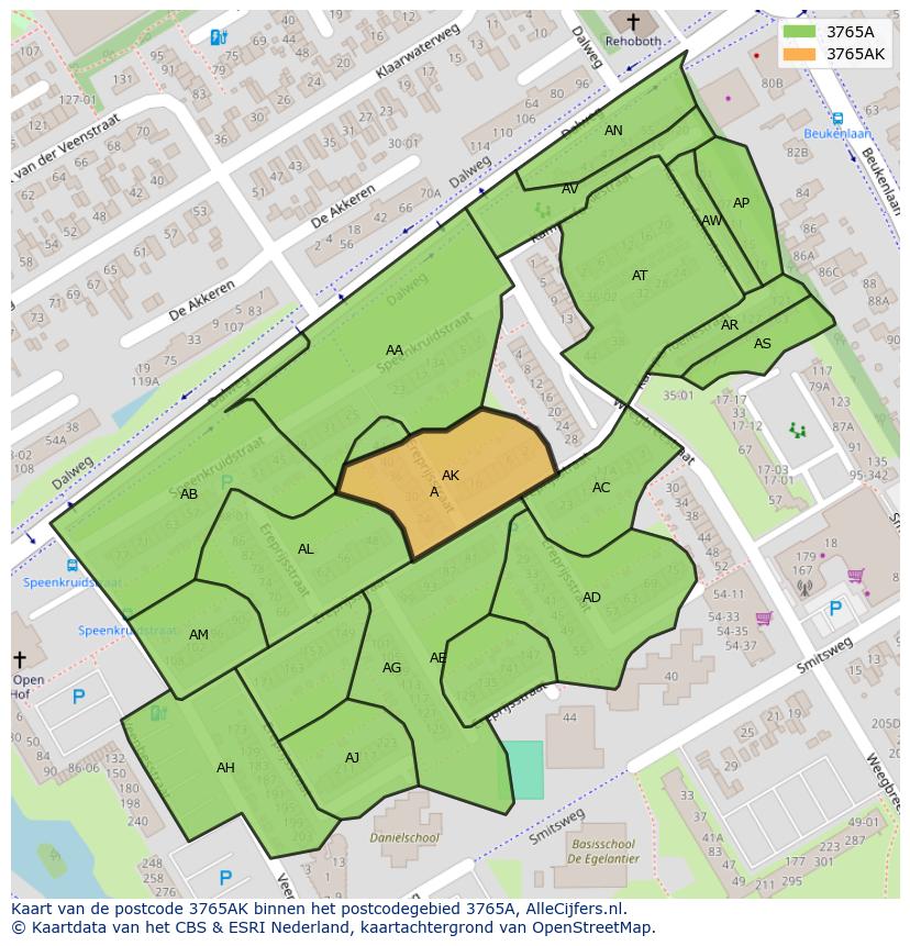 Afbeelding van het postcodegebied 3765 AK op de kaart.