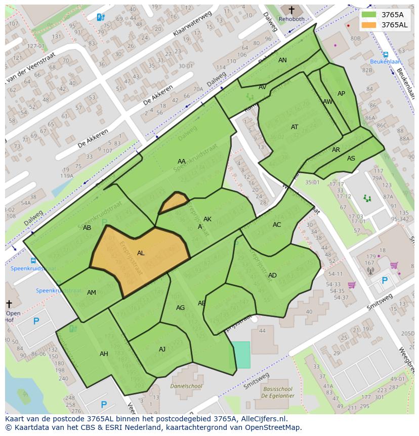 Afbeelding van het postcodegebied 3765 AL op de kaart.