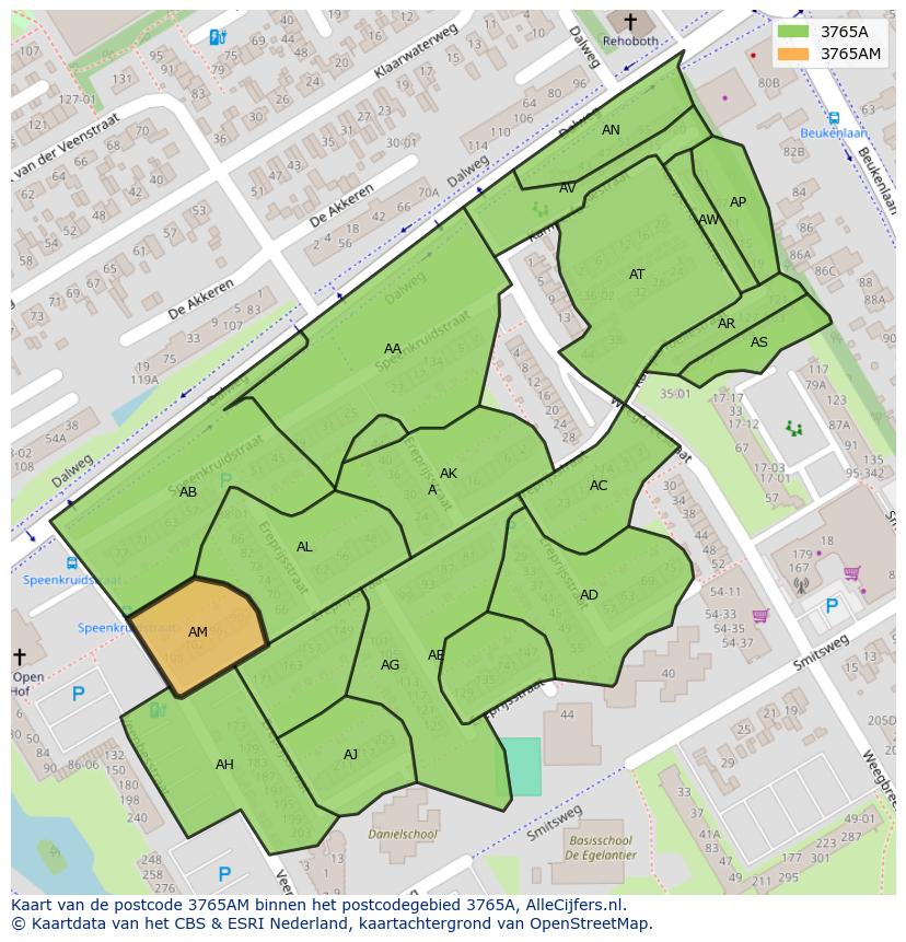 Afbeelding van het postcodegebied 3765 AM op de kaart.