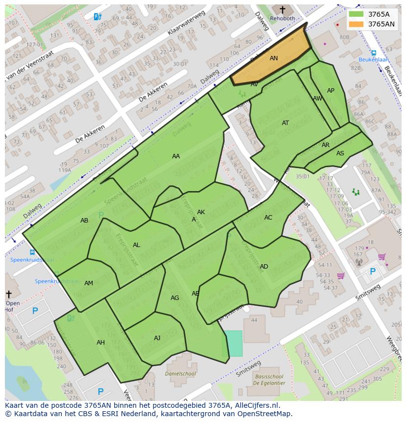 Afbeelding van het postcodegebied 3765 AN op de kaart.