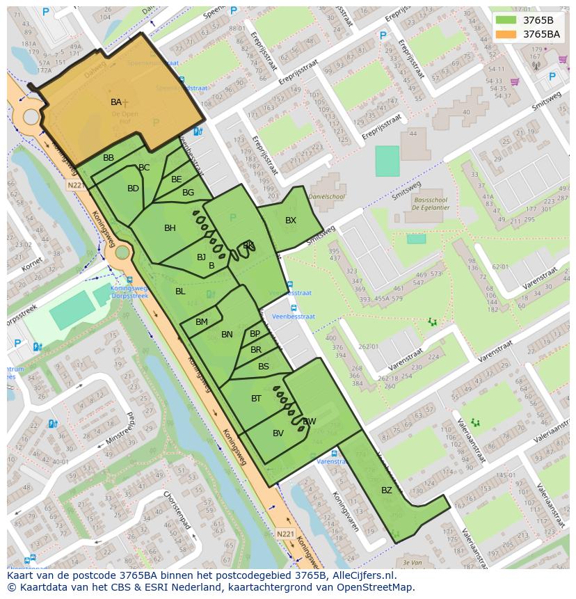 Afbeelding van het postcodegebied 3765 BA op de kaart.