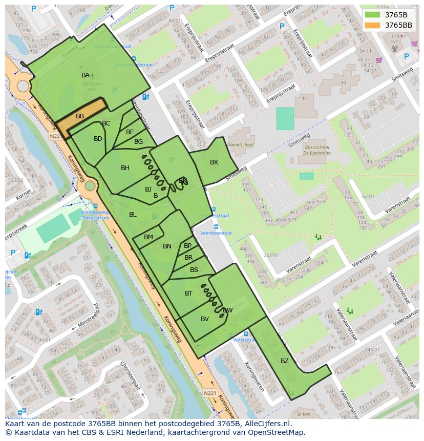 Afbeelding van het postcodegebied 3765 BB op de kaart.