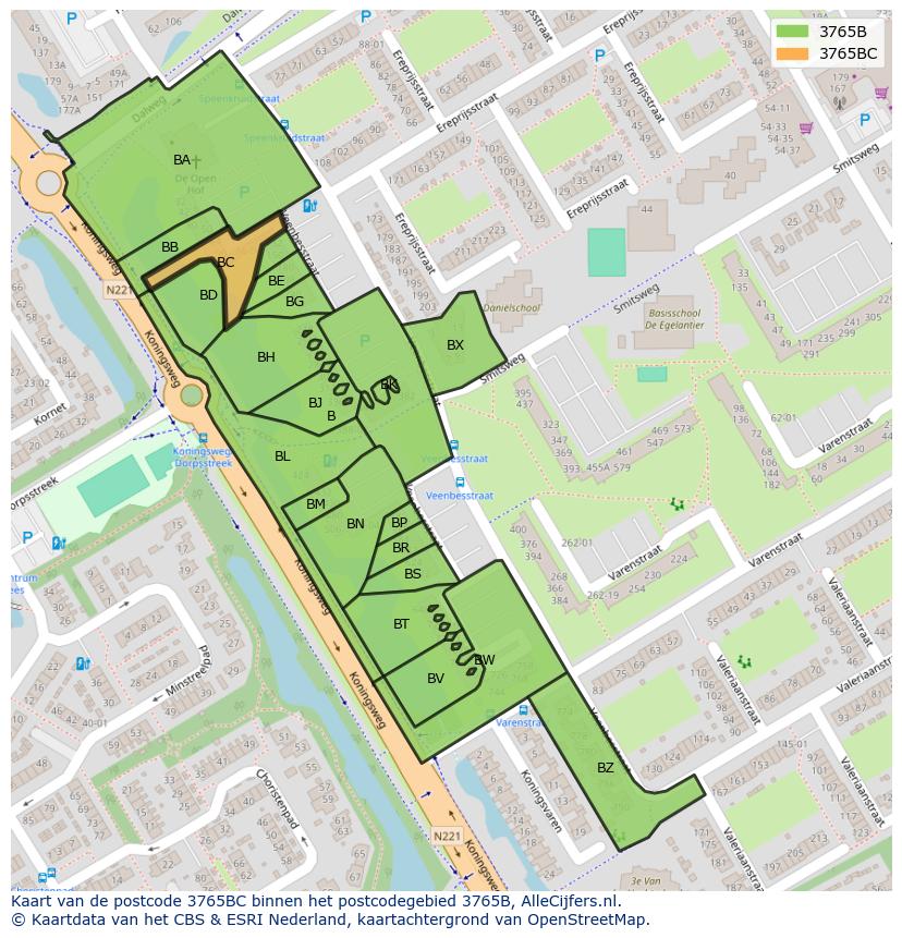Afbeelding van het postcodegebied 3765 BC op de kaart.