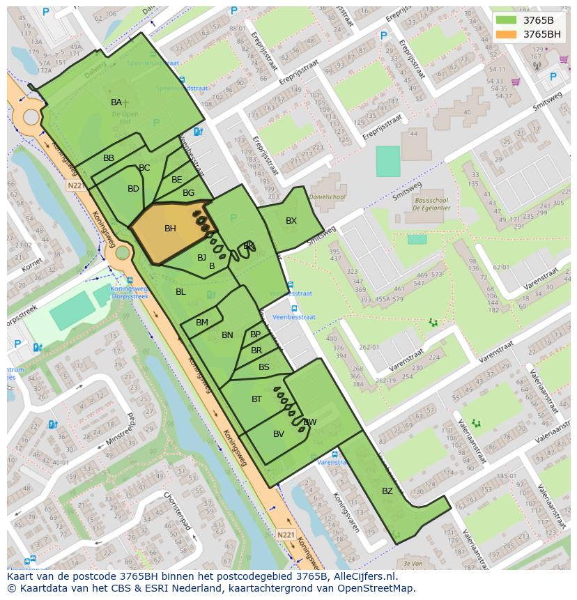 Afbeelding van het postcodegebied 3765 BH op de kaart.