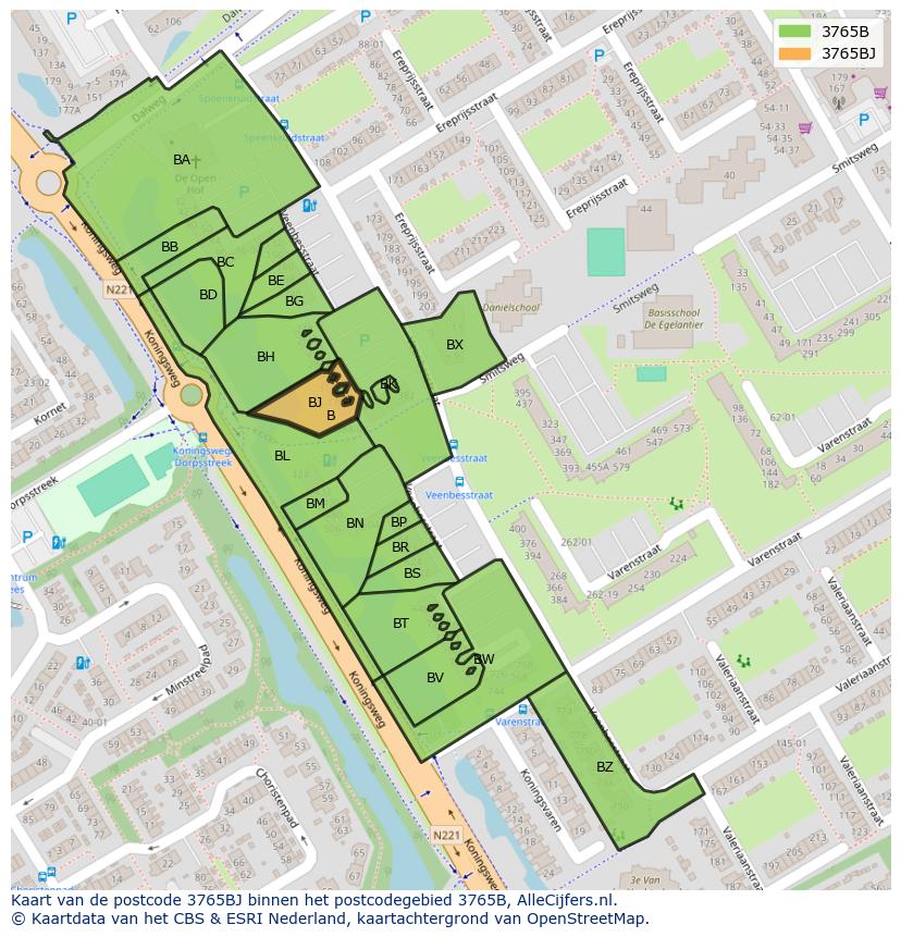 Afbeelding van het postcodegebied 3765 BJ op de kaart.