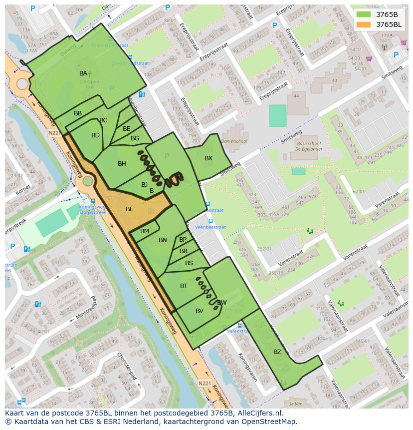 Afbeelding van het postcodegebied 3765 BL op de kaart.