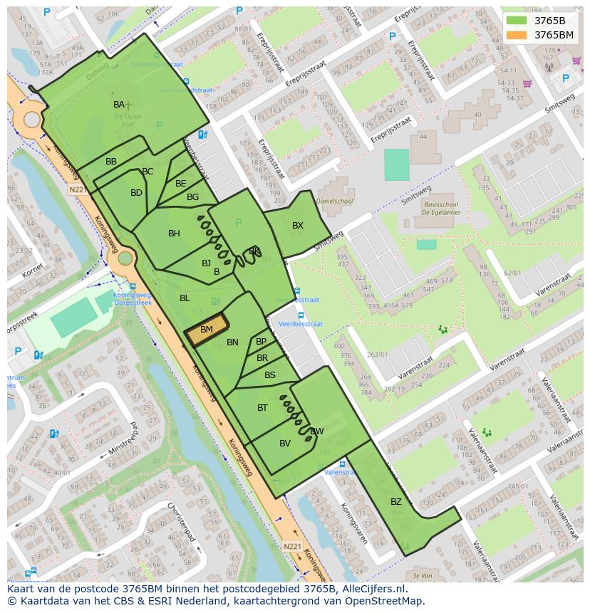 Afbeelding van het postcodegebied 3765 BM op de kaart.